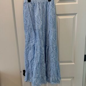 Light Blue Eyelet Maxi Skirt